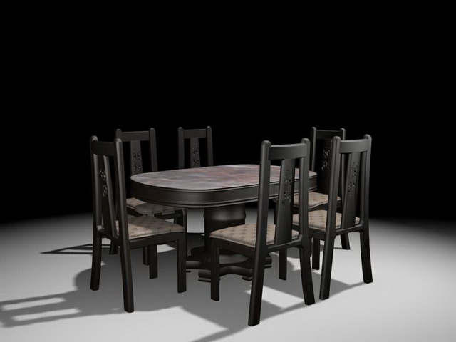 Elegant black dining room set 3d rendering