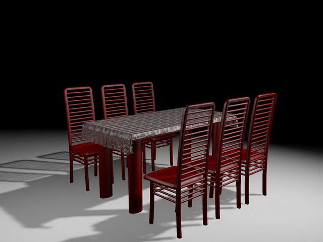 Red dining room sets 3d rendering