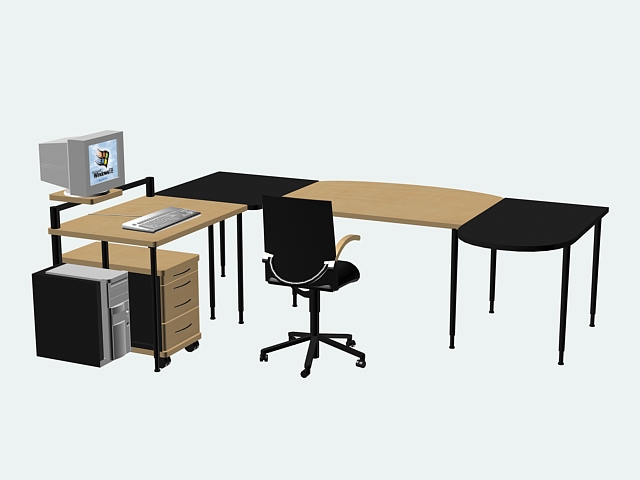 Office desk furniture sets 3d rendering