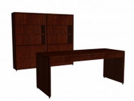 Wood office furniture sets 3d model preview