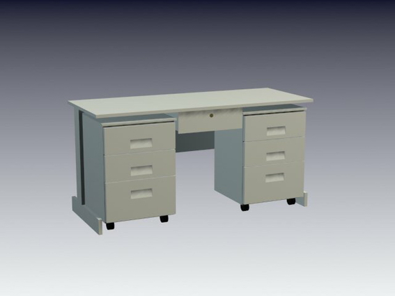 White office desk with cabinet 3d rendering