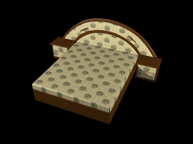 King size wood bed with nightstands 3d rendering