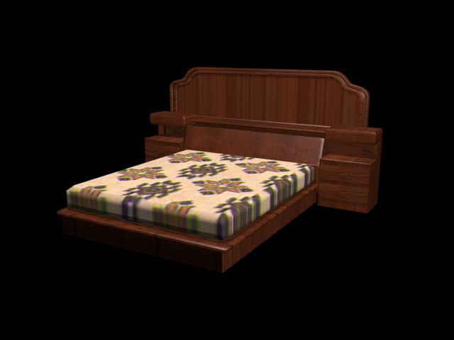 Bed with built in nightstands 3d rendering