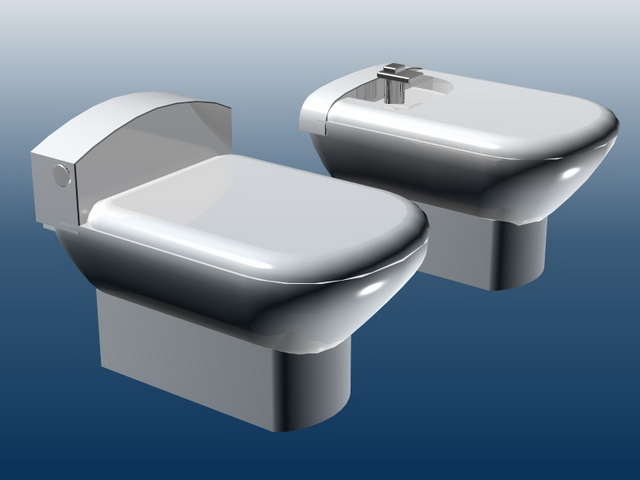 Bidet and toilet 3d rendering
