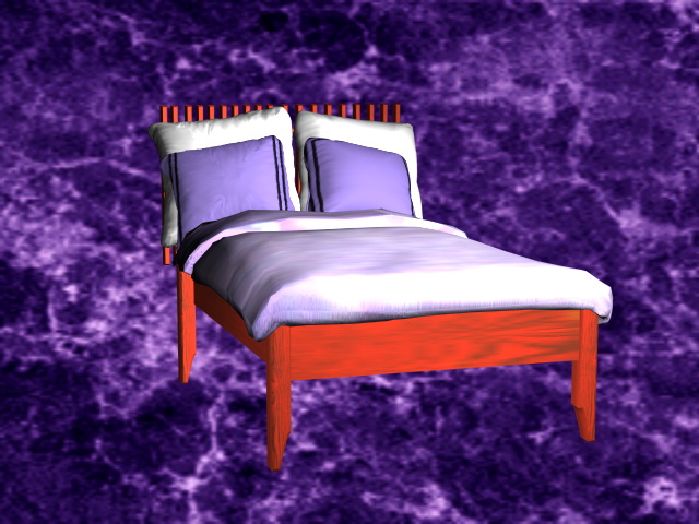 Wood bed with sheets 3d rendering
