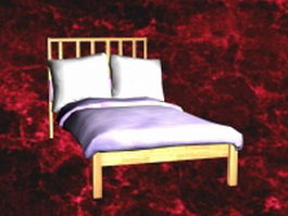 Wood twin bed with headboard 3d preview