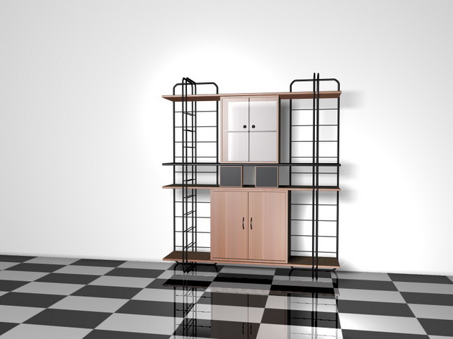Office wall cabinet and shelving 3d rendering