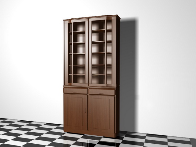 Wood bookcase 3d rendering