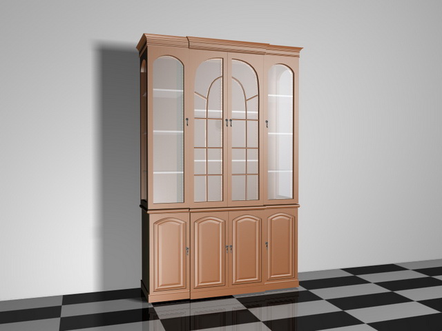Display cabinet with glass doors 3d rendering