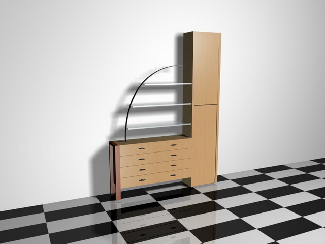 Storage cabinet with glass shelves 3d rendering