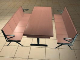 Cafeteria table with benches 3d model preview