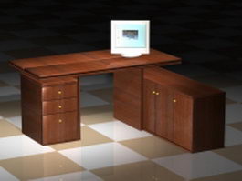 Office desk and computer 3d model preview