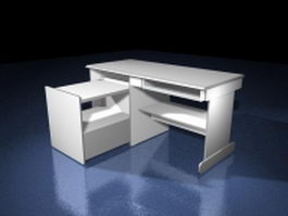 White office computer desk 3d model preview