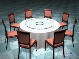 Round banquet table and chairs 3d preview
