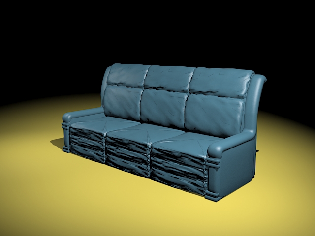 Blue leather sofa 3d rendering