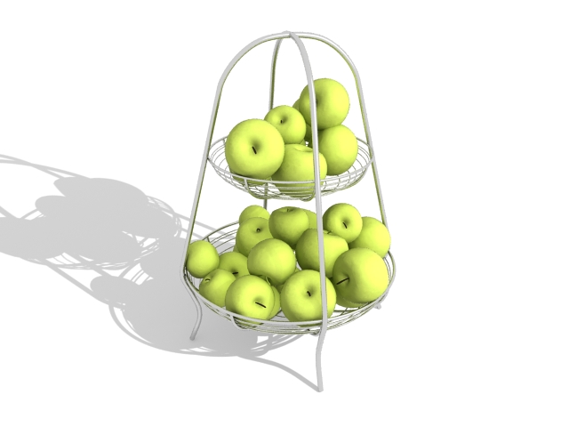 Two tier fruit basket with plums 3d rendering