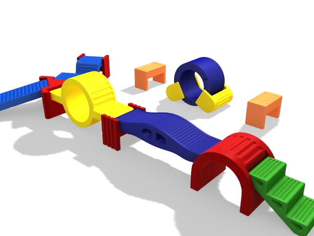 Plastic playground sets for kids 3d rendering