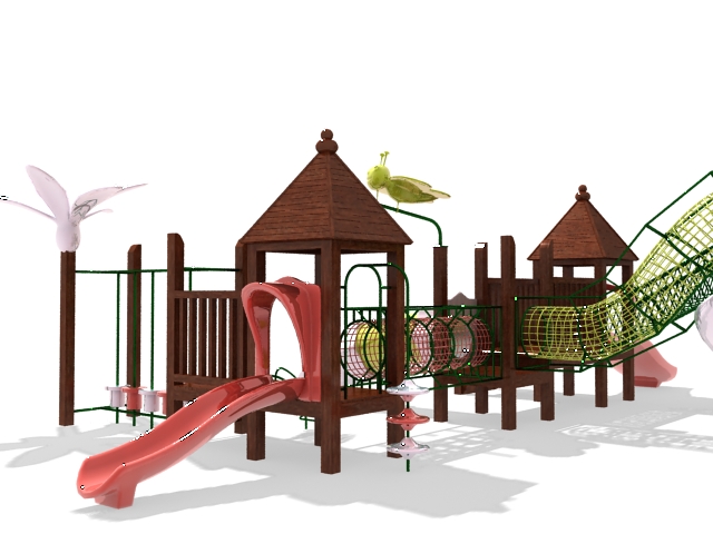 Wooden toddler outdoor play equipment 3d rendering