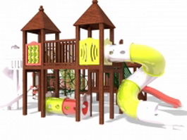 Wooden toddler outdoor play equipment 3d model preview