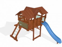 Outdoor playhouse with slide 3d model preview