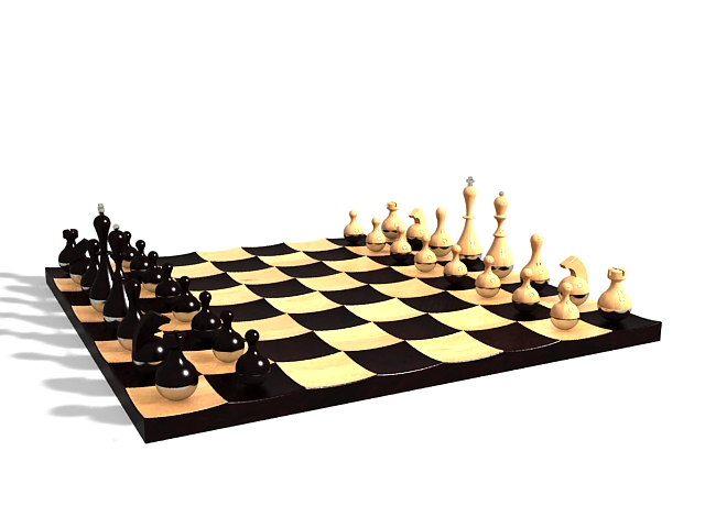 Wood chess set 3d rendering