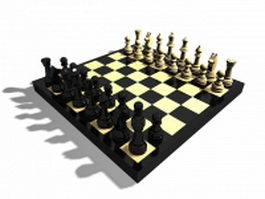 Wooden chess set 3d model preview