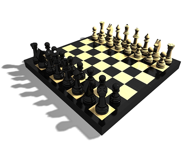 Wooden chess set 3d rendering