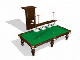Pool table with accessories 3d model preview