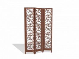Vintage wood folding screen 3d model preview