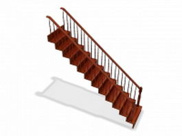 Straight wood stair 3d model preview
