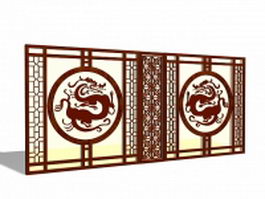 Chinese style room partition panels 3d model preview
