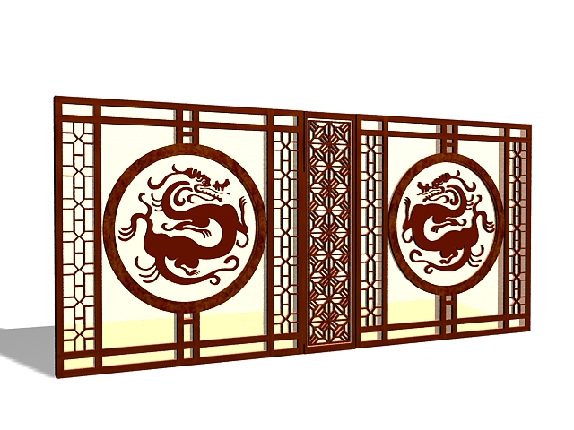 Chinese style room partition panels 3d rendering