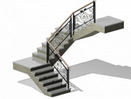 Indoor concrete staircase 3d model preview