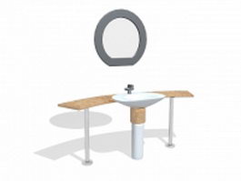 Curved bathroom vanity with mirror 3d model preview