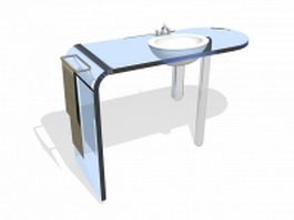 Blue glass countertop bathroom vanity 3d model preview