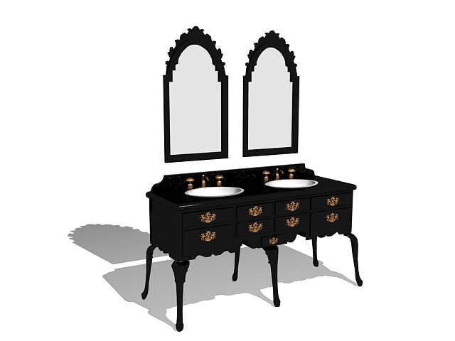 Antique bathroom vanity with mirror 3d rendering