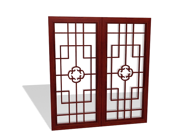 Chinese lattice window panels 3d rendering