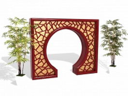 Chinese garden door and bamboo 3d model preview