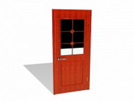 Red door with glass 3d model preview