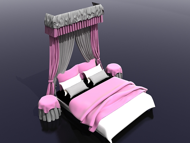 Bed with curtain 3d rendering