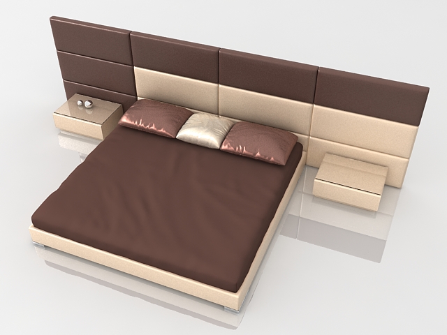King bed with attached nightstand 3d rendering