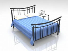 Wrought iron bed with nightstand 3d preview