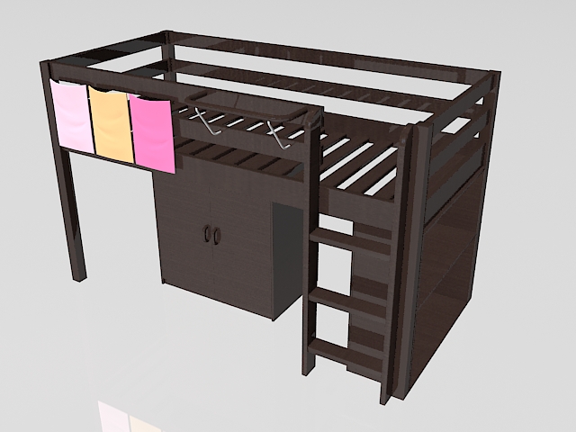 Loft bed with storage 3d rendering