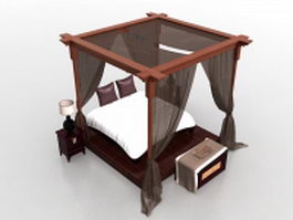 Luxury canopy bed furniture sets 3d preview
