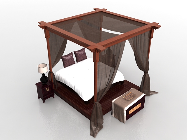 Luxury canopy bed furniture sets 3d rendering