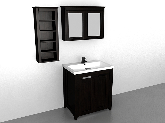 Bathroom vanity with mirror and wall cabinet 3d rendering