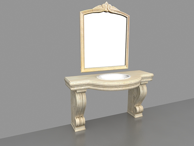 Marble bathroom vanity top with sink 3d rendering