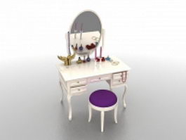 White vanity table and stool set 3d model preview