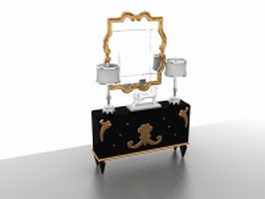 Vintage vanity table with mirror and lights 3d model preview