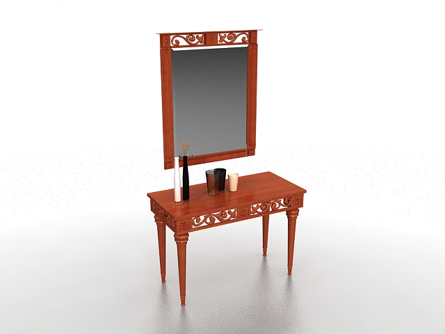 Vintage vanity desk with mirror 3d rendering